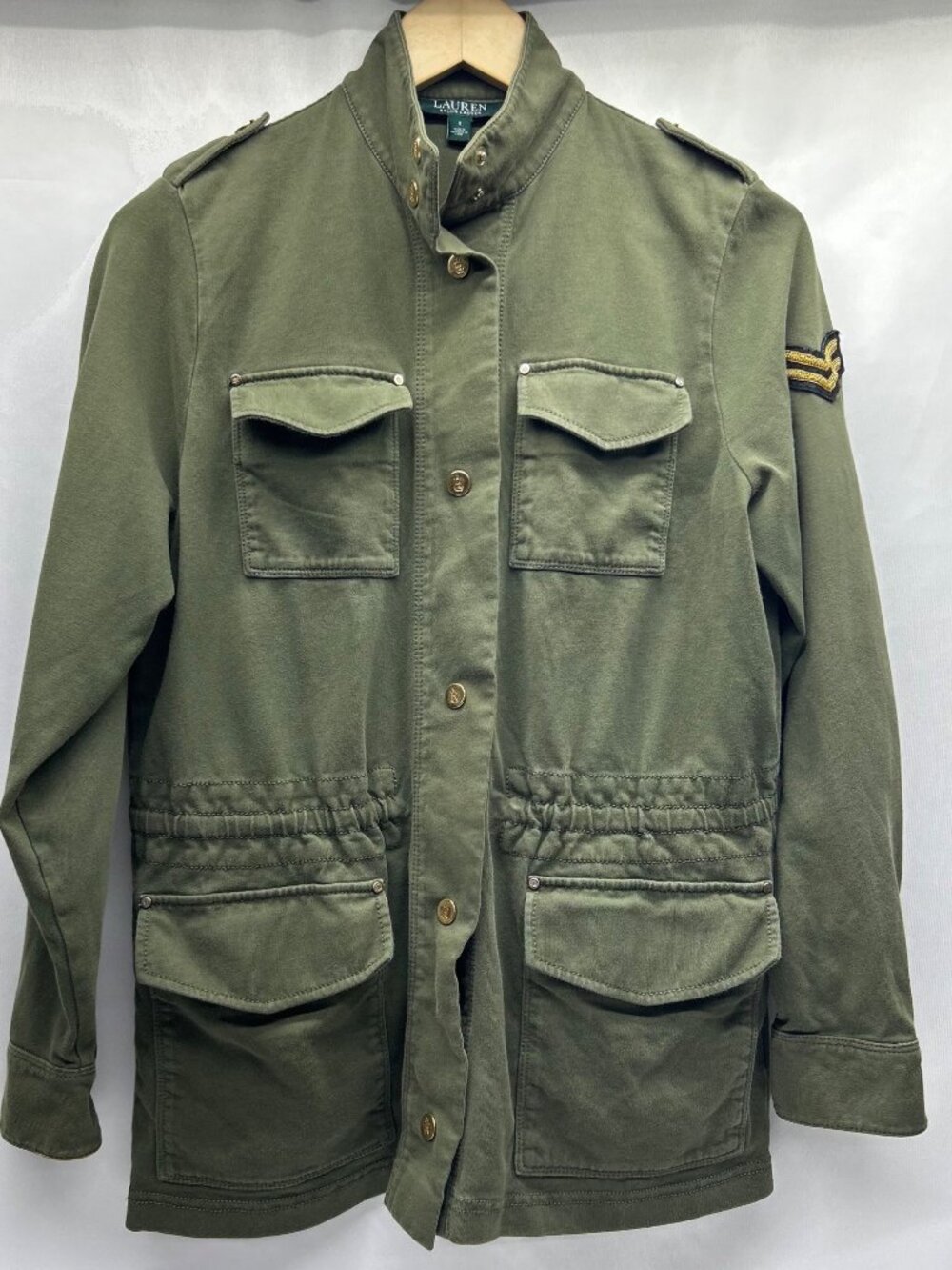 Lauren Ralph Lauren Military-Style Cargo Jacket With Epaulets & Patches Olive Gr